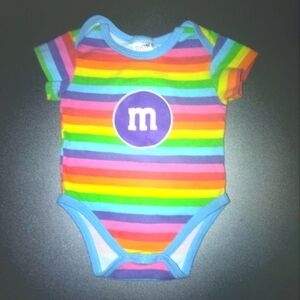 M&M's Rainbow Striped "Sweet Cheeks" Baby Onesie. Sz. 6MTHS Unisex. NWOT